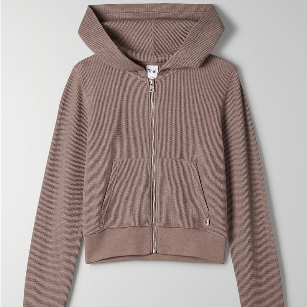 Aritzia stone taupe tna thermal zip hoodie